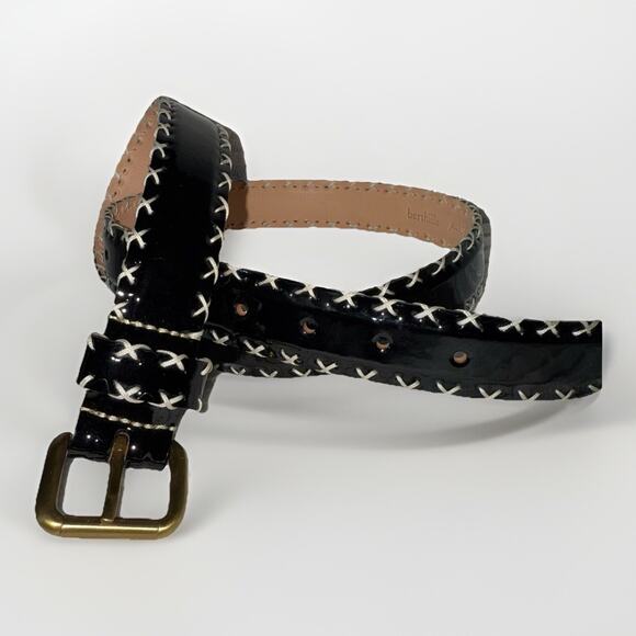 Berthille Cross Stitch Black Patent Leather Belt Luxury Hand Made In France 90 main image 4